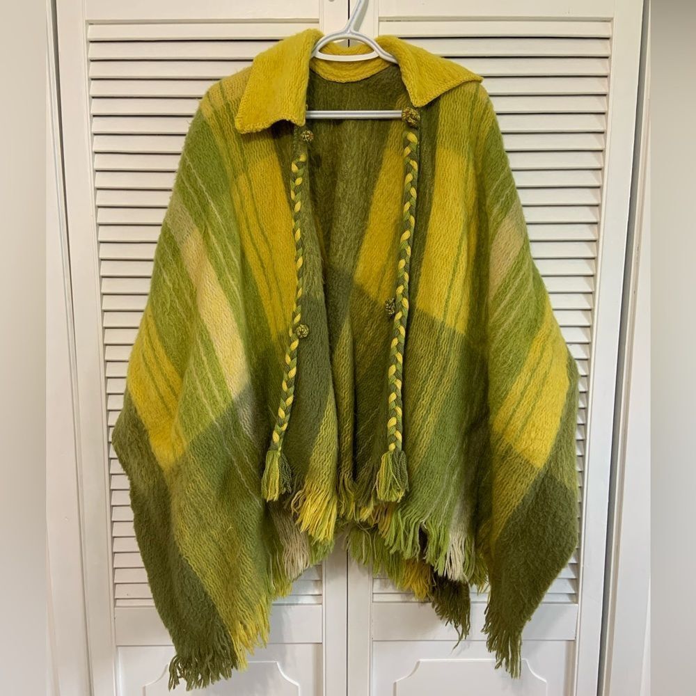 One of a kind fringed wool poncho for women